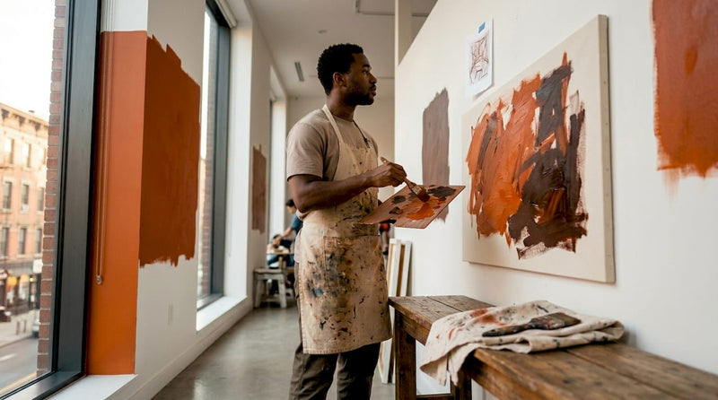 Artist mixing paint in Harlem studio