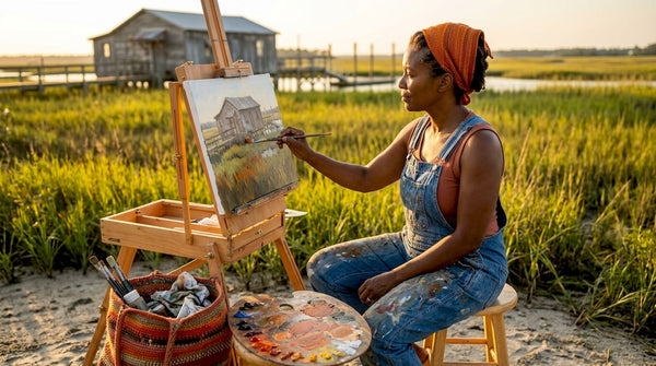 Painter creating coastal Lowcountry landscape artwork