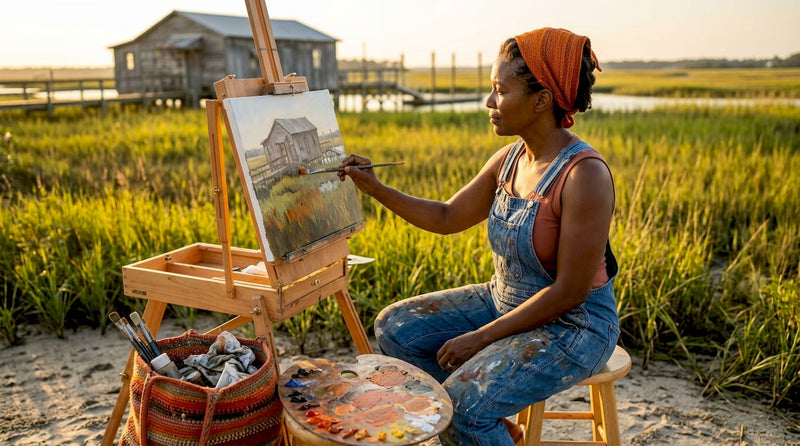 Painter creating coastal Lowcountry landscape artwork