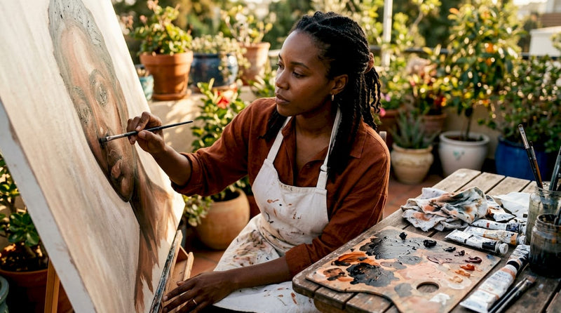 Artist painting detailed Black skin tones