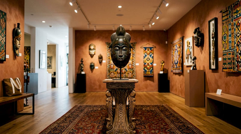 Modern room with African tribal mask display