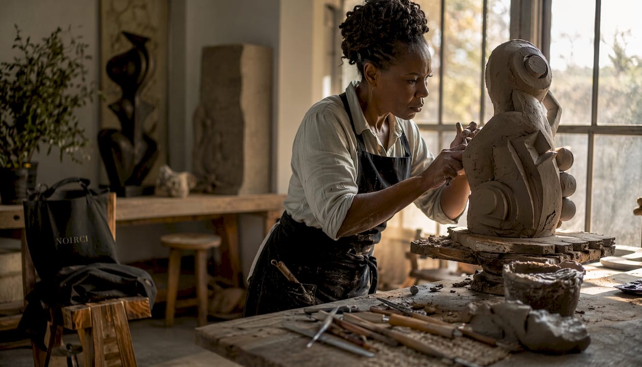 Painter working in Harlem Renaissance era studio