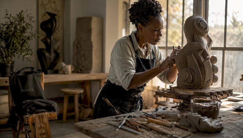 Painter working in Harlem Renaissance era studio