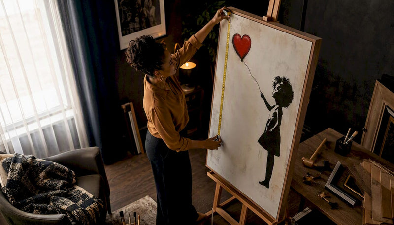 Woman measuring canvas edge in studio
