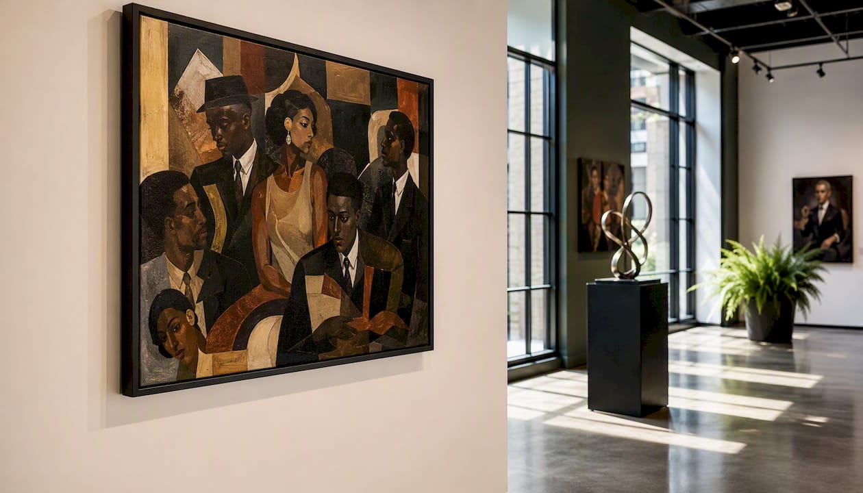 Gallery interior showing Black art canvas prints