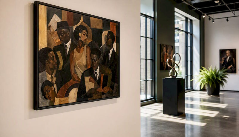 Gallery interior showing Black art canvas prints