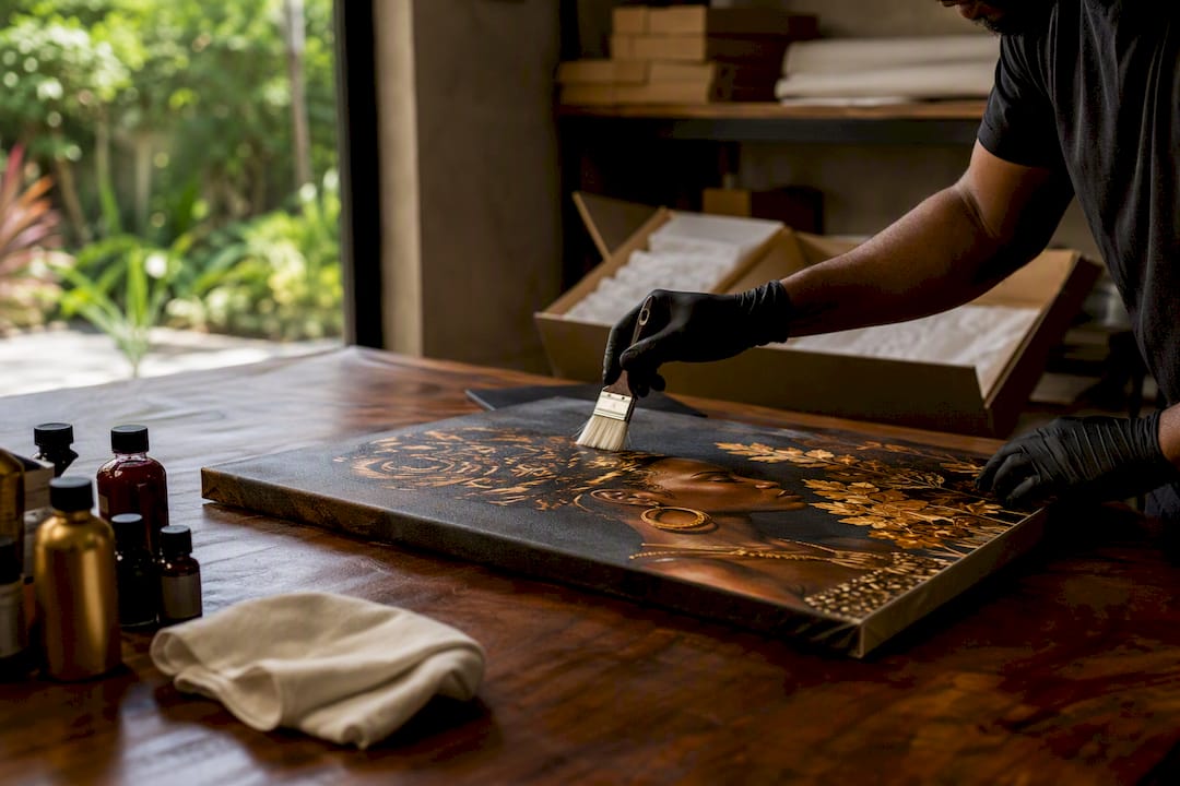 Hands finishing archival African American canvas print