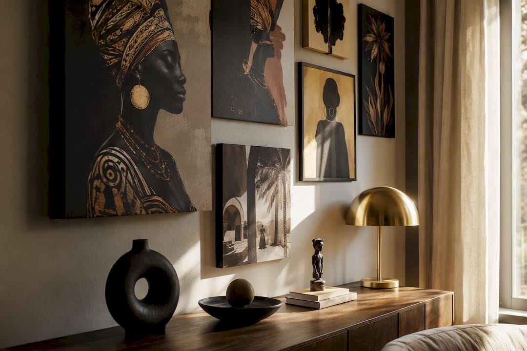 Curated Black art gallery wall in studio