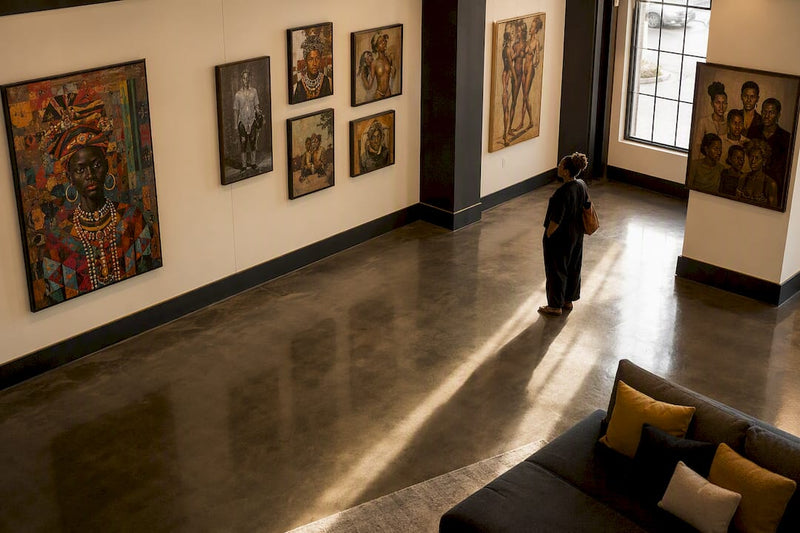 Curated black art in elegant gallery