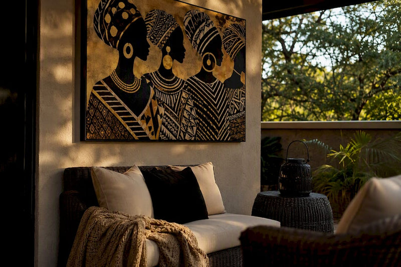 Afrocentric canvas wall art in elegant living room
