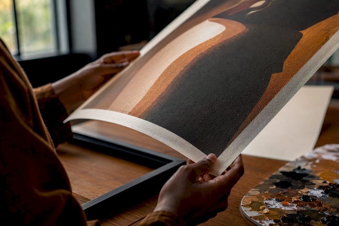 Close-up giclée art print texture and frame edge