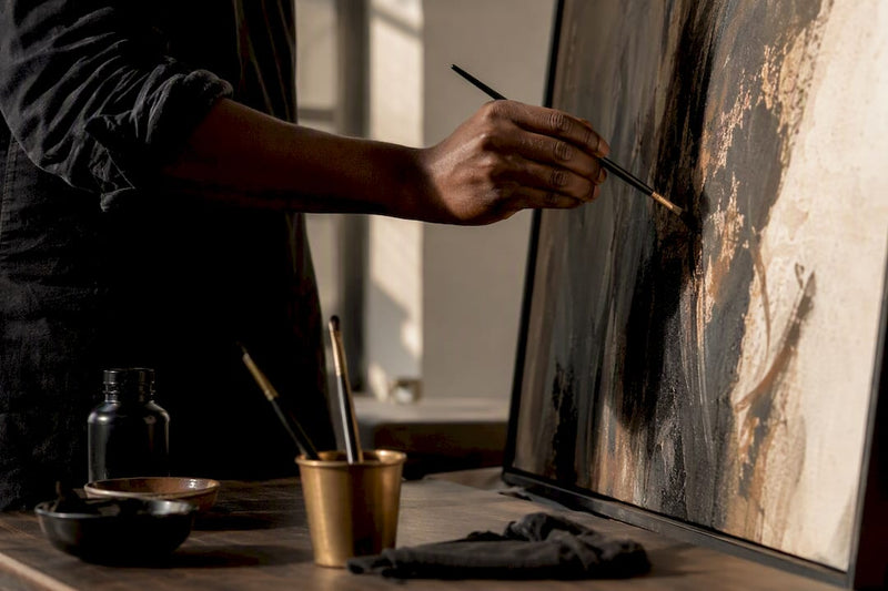 Artist painting a commissioned Black artwork