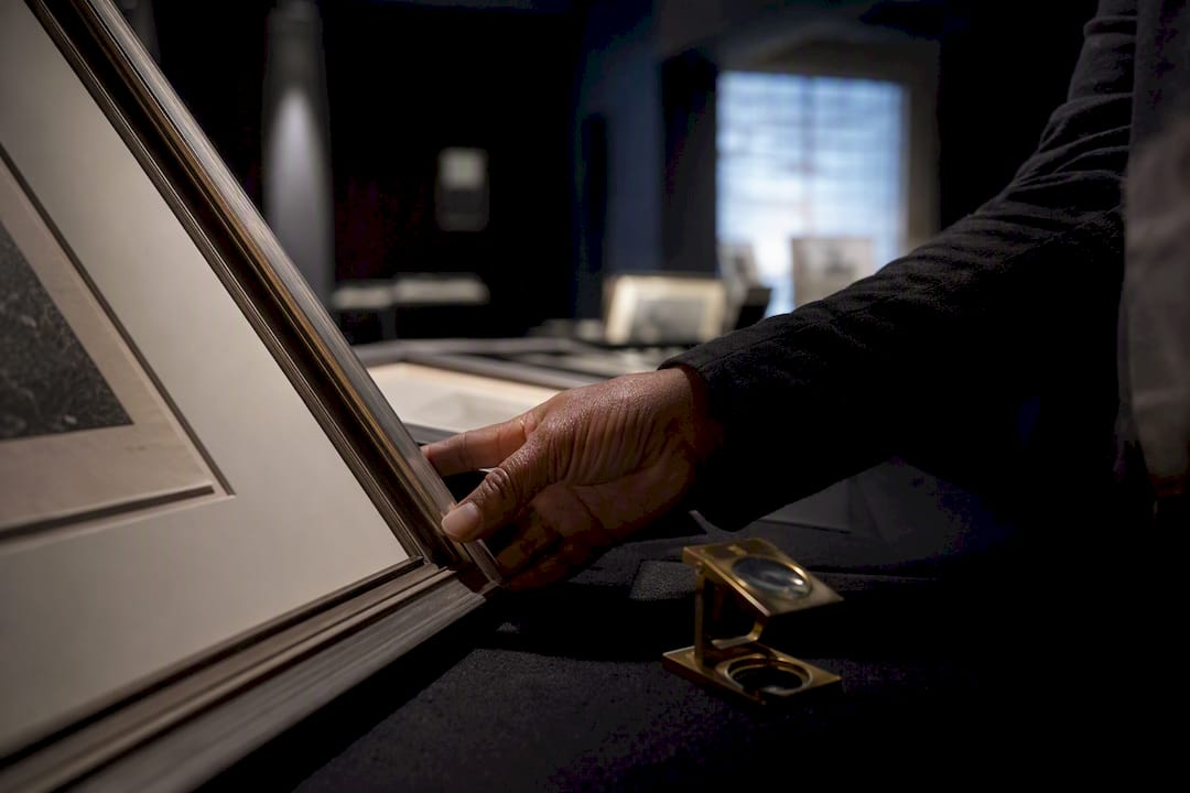 Auction preview with cropped framed Renaissance prints
