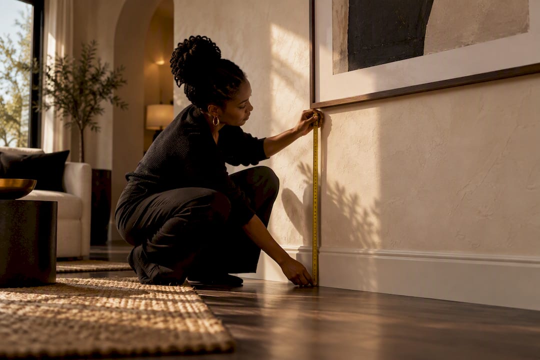 Homeowner measuring artwork height