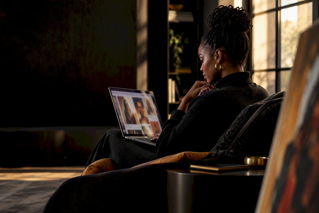 Collector browsing Black art listings online