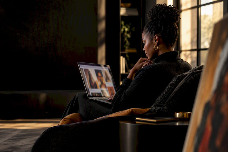 Collector browsing Black art listings online