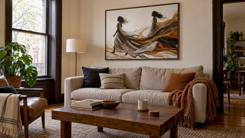 Unbothered canvas anchoring a cohesive living room