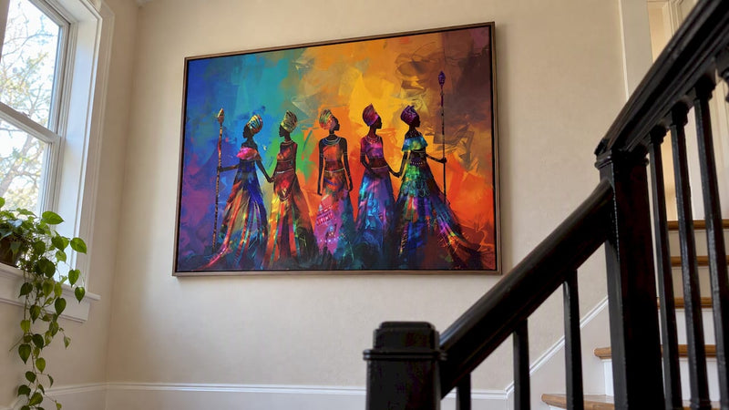 Tribal Cloth canvas on a stair landing