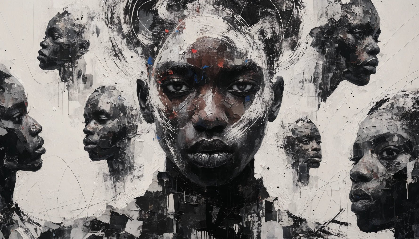 A bold original mixed-media collage artwork with Black figures and social themes