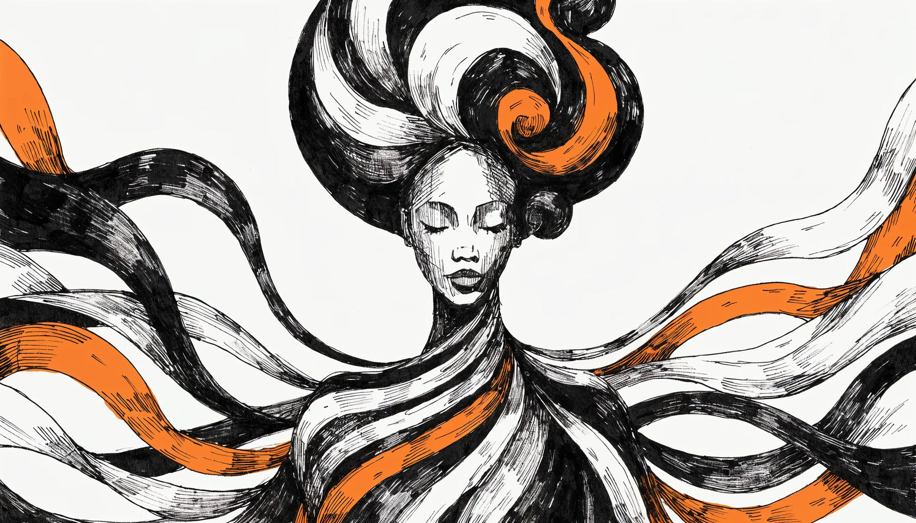 An original 1920s Art Deco-style ink illustration of an elegant Black figure with sinuous flowing lines, Harlem Renaissance mood, not a copy of any real work.