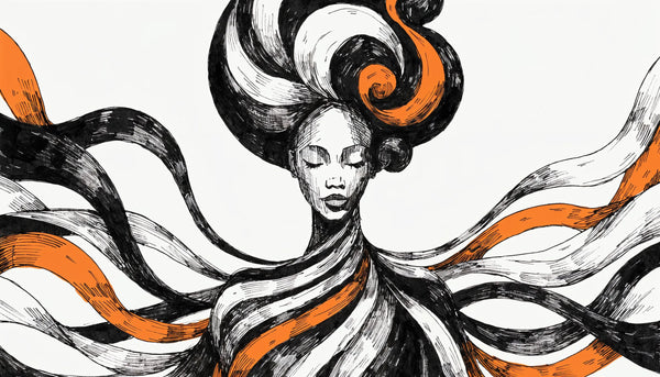 An original 1920s Art Deco-style ink illustration of an elegant Black figure with sinuous flowing lines, Harlem Renaissance mood, not a copy of any real work.