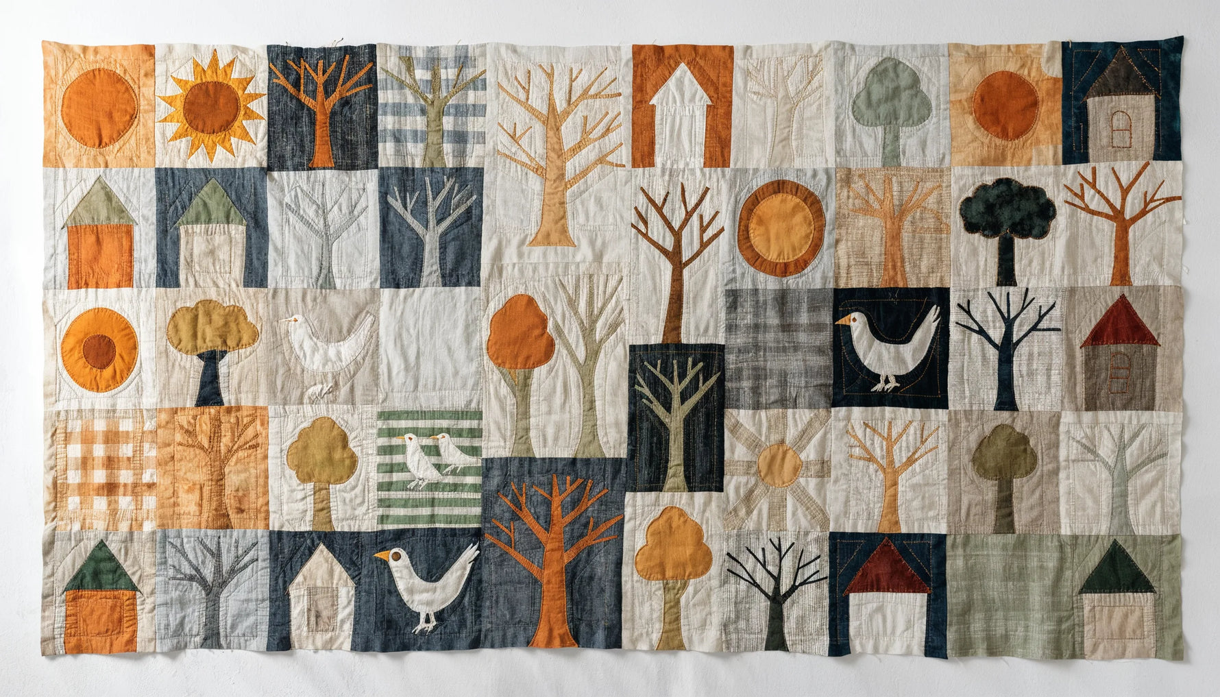 Harriet Powers's Pictorial Quilt, made around 1895, a grid of appliqued cotton blocks showing figures, animals and celestial events.