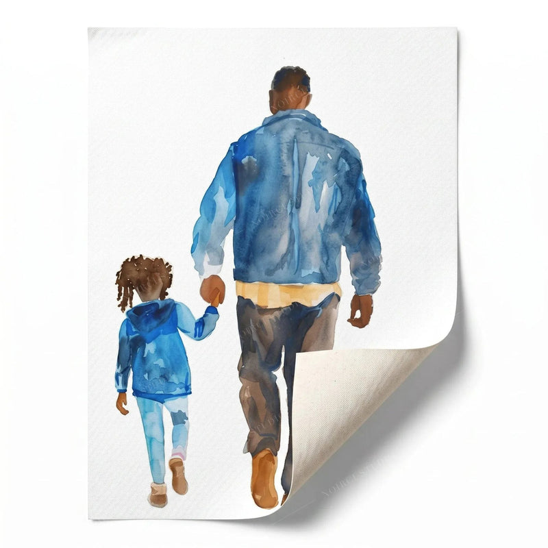 Rolled canvas print of this fatherhood watercolor in soft blues, ready for custom framing