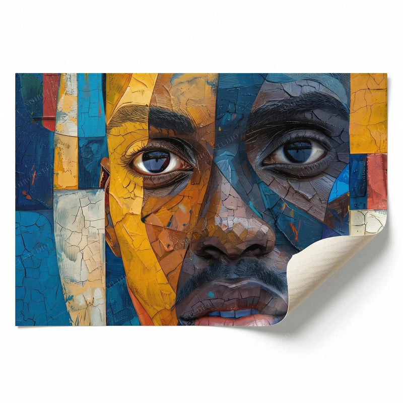 Rolled canvas print of the abstract mosaic face, ready for custom framing