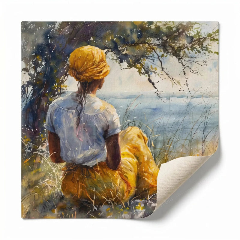 Rolled canvas print of a Gullah woman by the shore, ready for custom framing