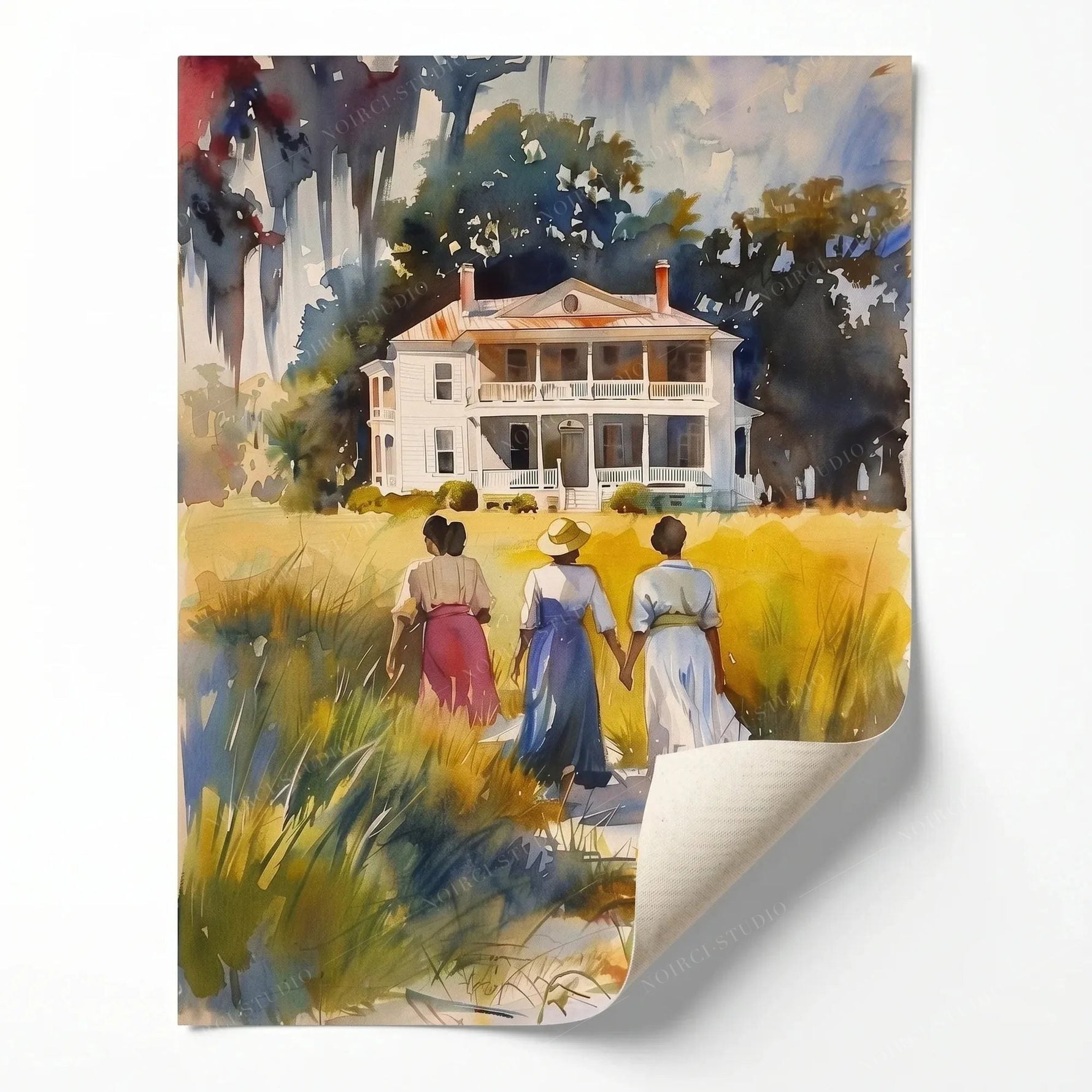 Rolled canvas print of a Gullah Geechee sweetgrass scene, ready for custom framing