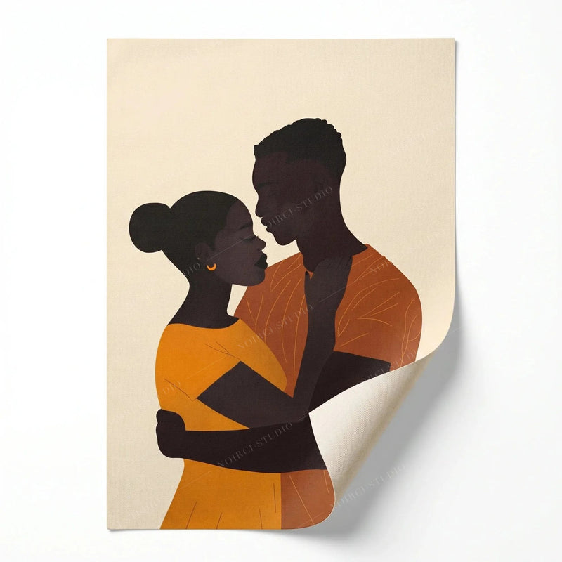 Rolled canvas print of the minimalist couple embrace, ready for custom framing