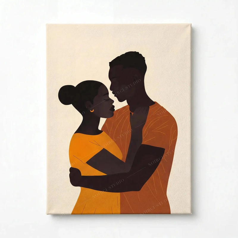 Stretched canvas of a Black couple embracing, ready to hang