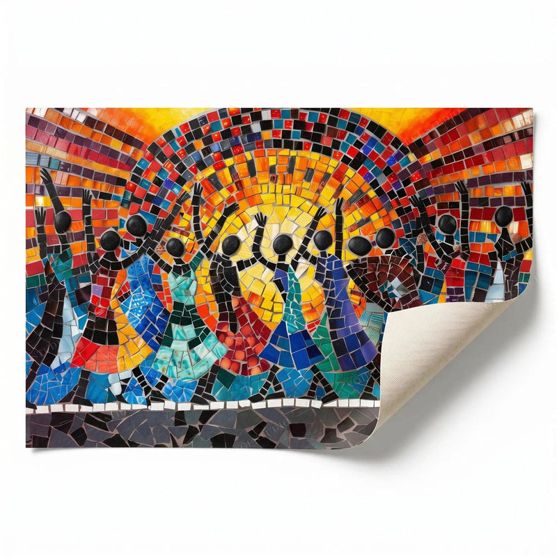 Rolled canvas print of mosaic African dancers, ready for custom framing