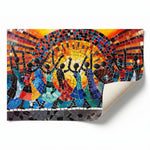 Rolled canvas print of mosaic African dancers, ready for custom framing
