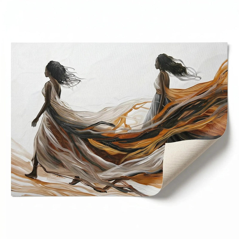 Rolled canvas print of two women in flowing gowns, ready for custom framing