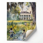Rolled canvas print of a lowcountry homecoming scene, curled corner showing, ready for custom framing