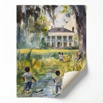 Rolled canvas print of a lowcountry homecoming scene, curled corner showing, ready for custom framing