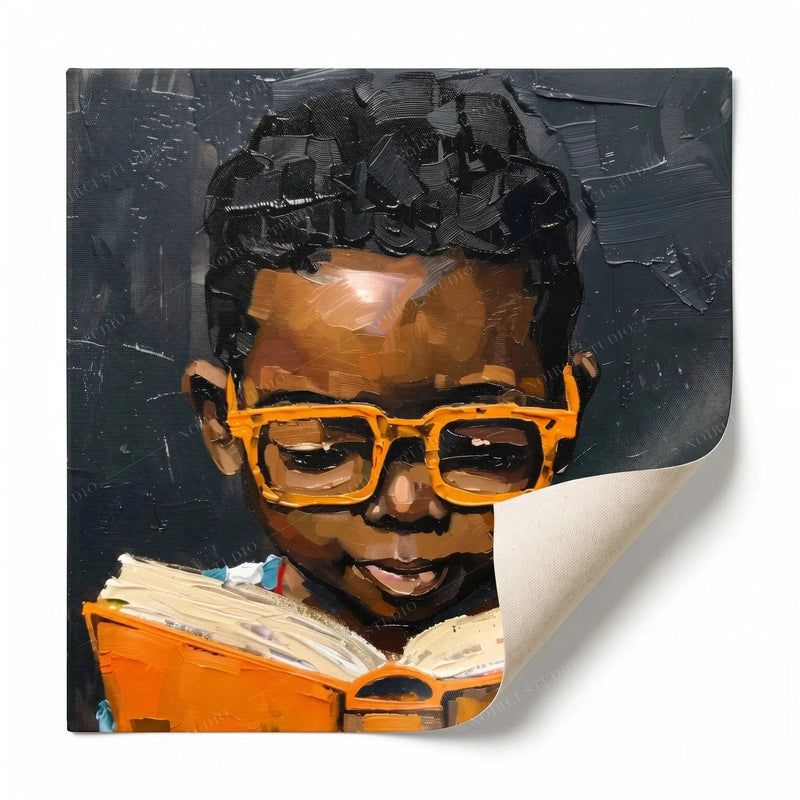 Unframed Black Boy Joy Reading canvas print rolled for custom framing or stretching