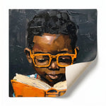 Rolled canvas print of a Black boy reading, ready for custom framing
