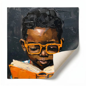 Rolled canvas print of a Black boy reading, ready for custom framing