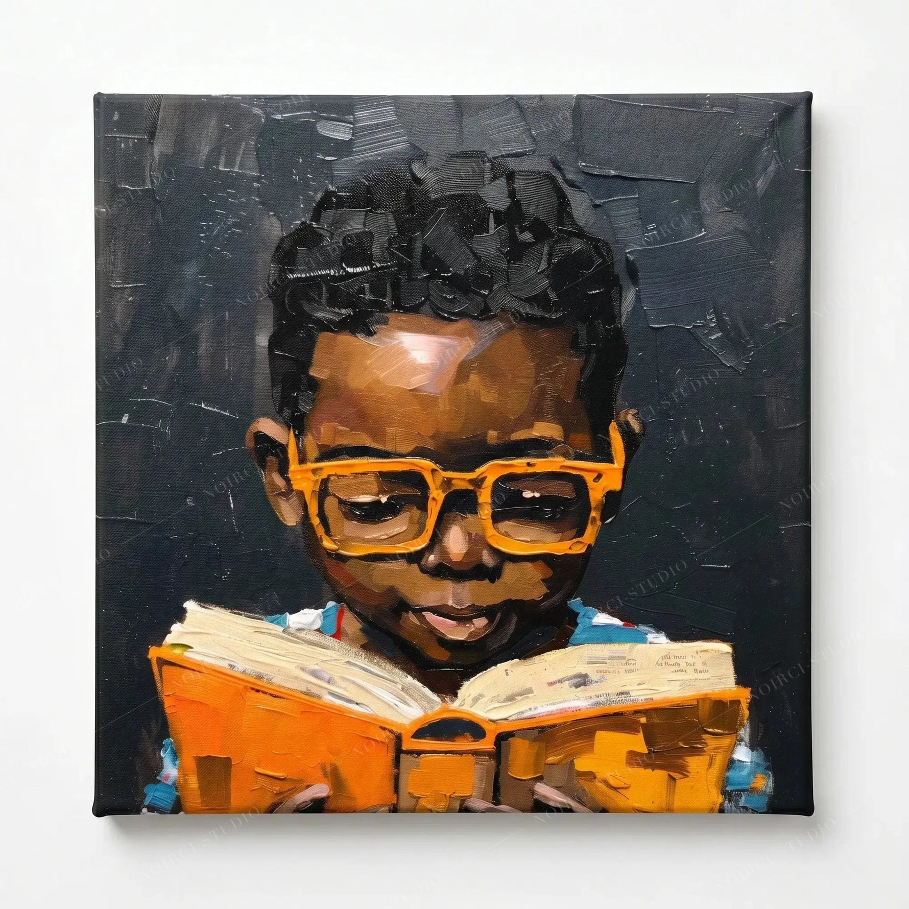 Black Boy Reading Canvas Wall Art Print - Black Boy Joy | Noirci Studi